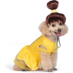 Disney for Pets Halloween Princess Belle Dog Costume - Officially Licensed Halloween Costumes for Dogs, Size Small (Yellow)