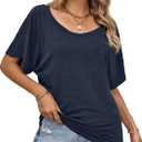 Hilinker Womens Sexy Off The Shoulder Tops Short Batwing Sleeve T Shirt Oversized Casual Tee Navy Blue Small (Blue, S)