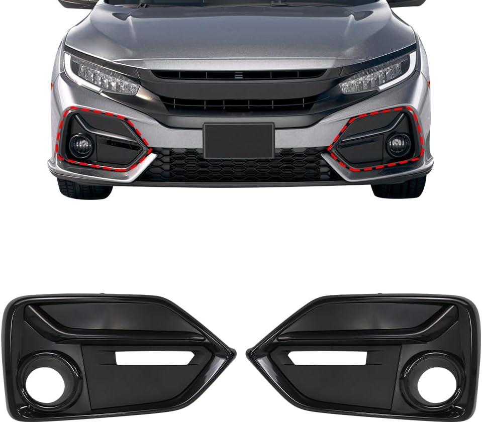 Front Driver and Passenger Side Fog Light Covers Bumper Trim Compatible with Honda Civic Hatchback 2017 2018 2019 2020 2021 Black