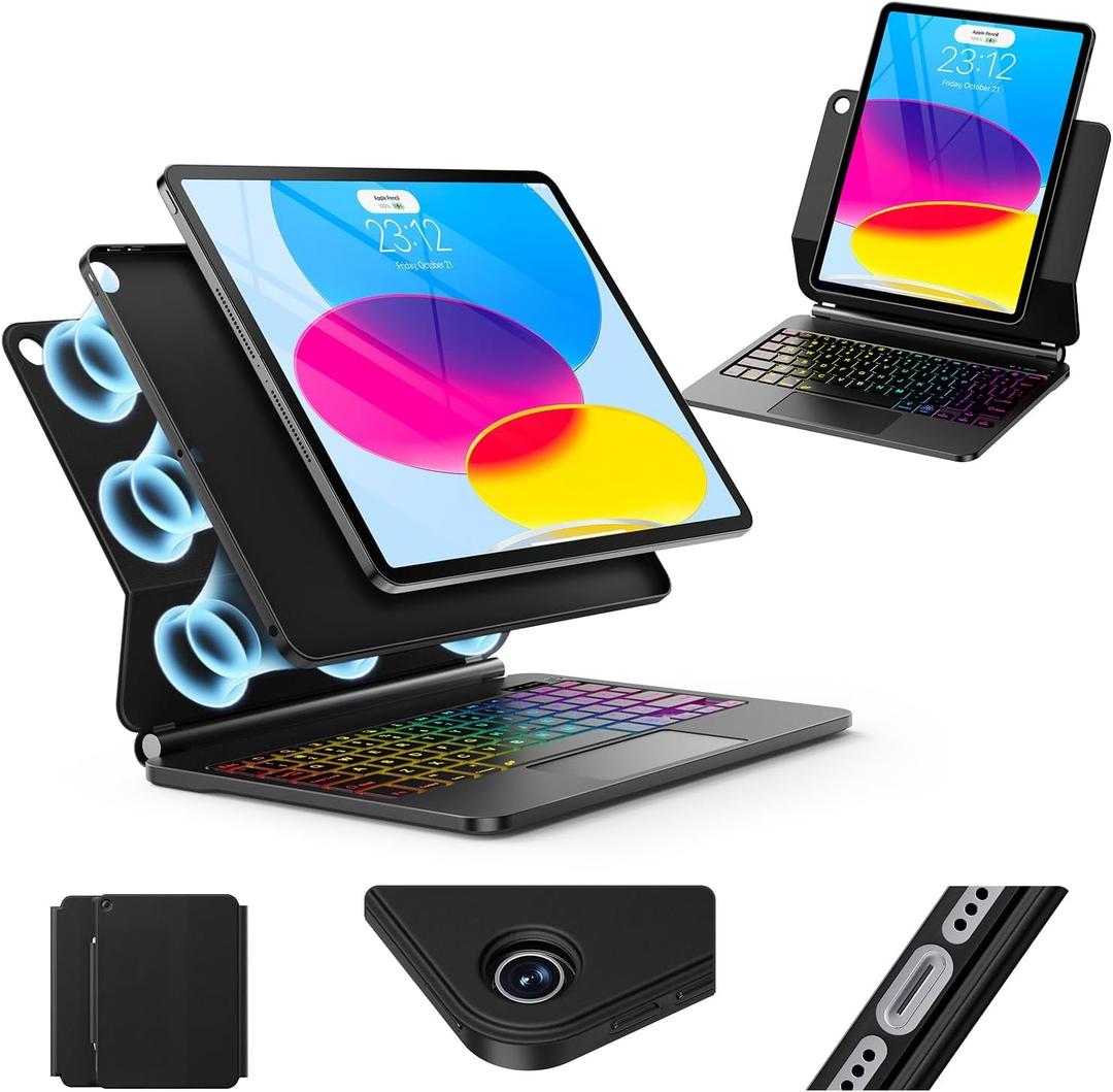 for iPad (A16) 11th/10th Generation Case with Keyboard  Magic-Style Magnetic  Floating Cantilever Stand -7 Color Backlit - Multi-Touch Trackpad Keyboard Case for iPad 11 inch 2025&10th Gen 10.9 inch