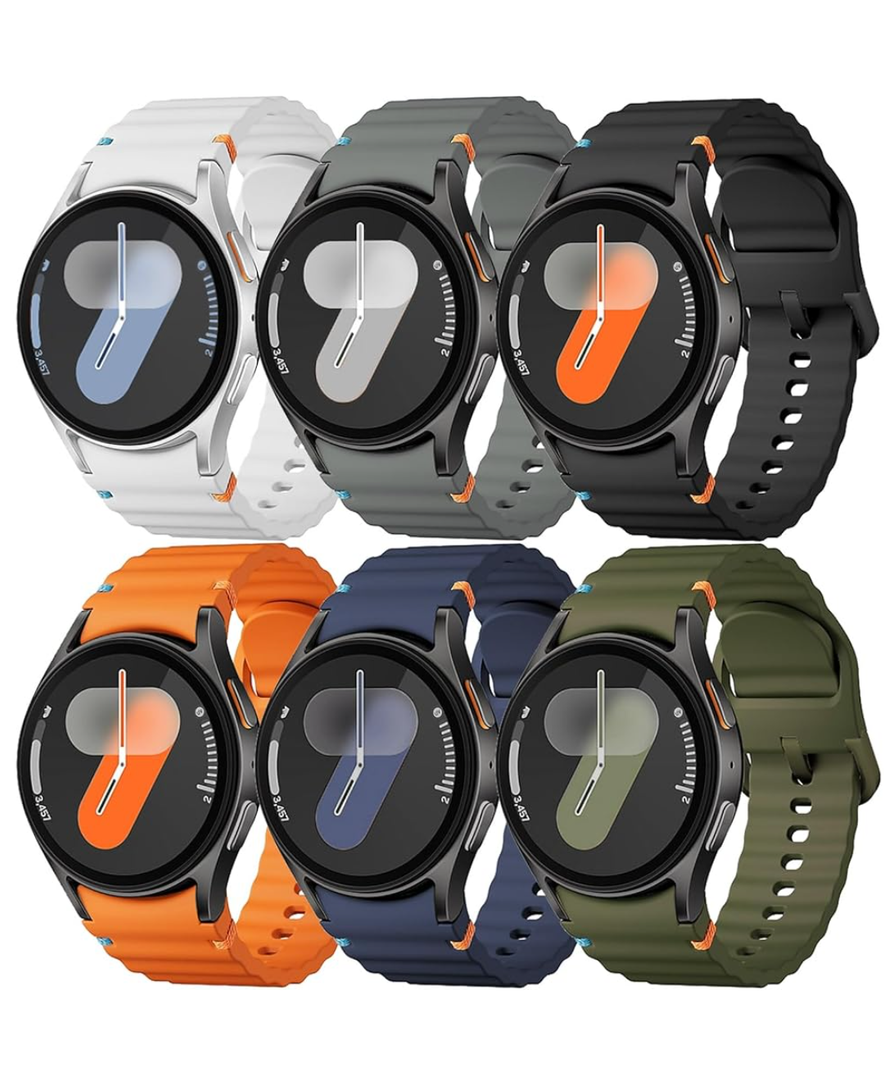 Sport Band for Samsung Galaxy Watch 7 Band 40mm 44mm,No Gap Soft Silicone Strap for Galaxy Watch 6 5 4 FE Band 40mm 44mm/Galaxy Watch 6/4 Classic 47mm 43mm 46mm 42mm/Watch 5 pro 45mm Men Women,6 Pack