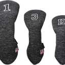 Golf Driver Head Covers 3-Pack for Men & Women - Premium PU Leather with Elephant Embroidery, Double Elastic Band (Driver/Fairway/Hybrid), Waterproof & Durable - White Grey or Black Grey