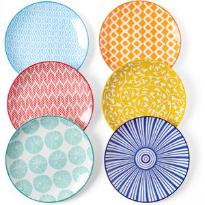 Selamica Ceramic Dessert Plates Set of 6, 6 Inch Mini Dinner Plates for Cake Snacks Side Dish, Microwave & Dishwasher Safe (Assorted Colors)