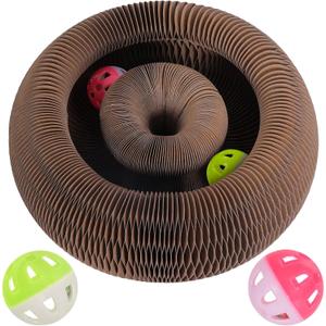 Kitty Kurlz Cat Scratching Toys for Indoor Cats - Magic Organ Interactive Cardboard Scratcher with 2 Bell Balls