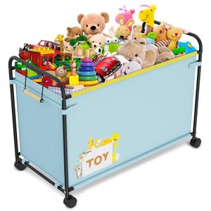 Extra Large Toy Box, 180L Toy Storage Organizer with Wheels, Metal & Oxford Cloth Toy Chest With Handle, Toy Box for Living Room Area, Nursery, Bedroom, Playroom, Toy Boxes for Boys, Girls, Kids (Light blue-1PCS)