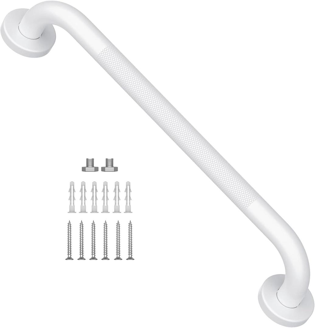16 Inch Oil Rubbed White Grab Bar w/Anti-Slip knurled Grip, iMomwee Stainless Steel Wall Mount Bathroom Safety Handrail Support, Shower Balance Bar, Handicap Elderly Senior Assist Textured Bath Handle