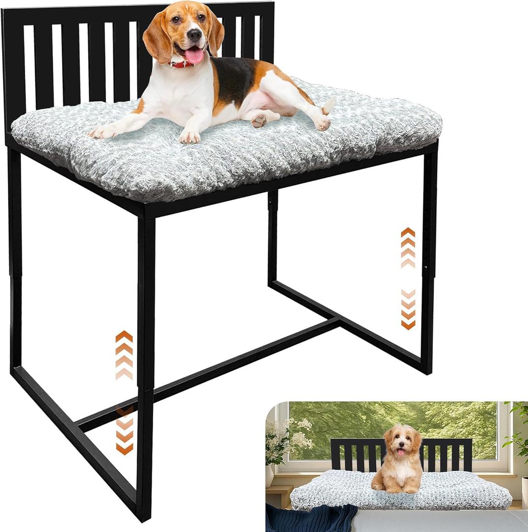 Beside Dog Bed,Adjustable Height Dog Bunk Beds,25.5x18Metal Dogs Bed Frame with Cushion,Medium