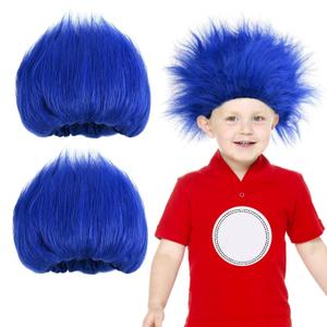 Didida 2 Pack Blue Costume Wigs Funky Crazy Hats Fluffy Costume Wig for Reading Week, Halloween, and Theme Parties, Deep Blue