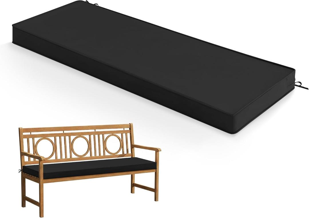 Summsun Outdoor Bench Cushion: Waterproof and Fade Resistant Patio Furniture Cushions - Non-Slip Bench Pad Cushion with Removable Cover for Garden Swing Porch Sofa Settee, 42 x 18 Inch, Black