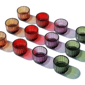 VOHO 4 Colors Tealight Candle Holder Fall Decor Set of 6, Votive Candle Holders for Table Centerpiece, Ribbed Tea Light Candle Holder Glass for Halloween/Thanksgiving/Christmas Decorations/Gifts