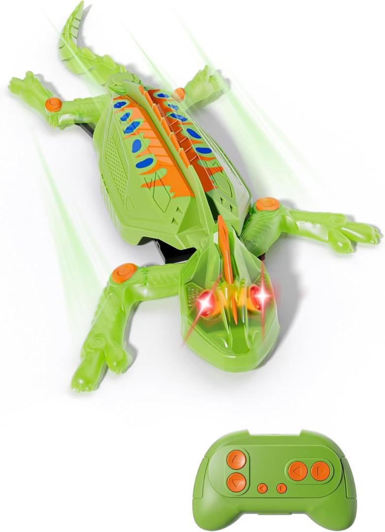 Glow-in-The-Dark Wall Climbing Chameleon, Remote Control Car Kids Toys with Rechargeable Indoor Wall Crawler Robot Geckos Toys Gifts for Boys & Girls Ages 3 & Up (Green)