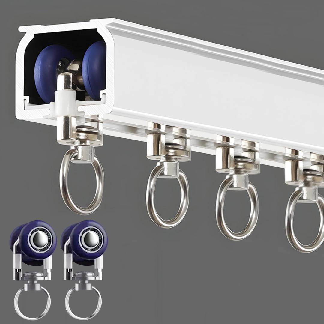 Ceiling Curtain Track Wall Mounted, Aluminum Heavy-Duty Sliding Rails for Windows, Silent Single Curtain Track System for Drapes Room Dividers Living Room Bedroom (White, 13.1ft(4m)