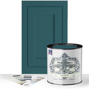 ALL-IN-ONE Paint by Heirloom Traditions, Inspire (Deep Teal), Quart - Durable cabinet and furniture paint. Built in primer and top coat, no sanding needed. Includes our 30 featured color card. (32 Fl Oz (Pack of 1))