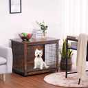 DWANTON Dog Crate Furniture with Cushion, Wooden Kennel Table with Double Doors, Indoor Dog House, 27.2"L x 20.1"W x 23.6"H, Rustic Brown