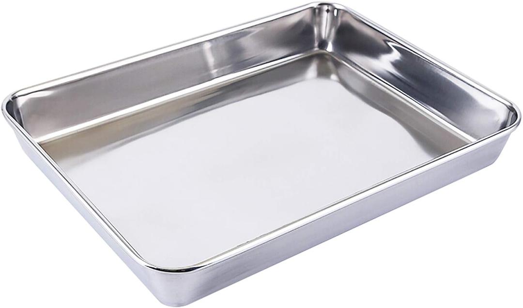 Sheet Pan,Cookie Sheet,Heavy Duty Stainless Steel Baking Toaster Oven Jelly Roll Pan,Deep Edge,Superior Mirror Finish, Dishwasher Safe (16x12.5x2.35 inch)