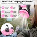 Portable Fan Rechargeable Camping Essentials, Cordless Camping Fan Battery Powered with Led Lights & 360Hook, USB Battery Operated Fans for Women,4 Speeds Tent Portable for Traveling X23 Pink