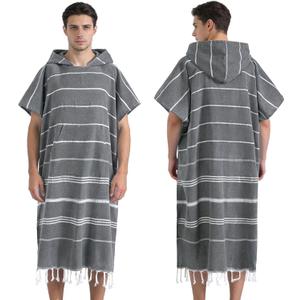 1pcs Cotton Turkish towel Poncho Surf Poncho Changing Towels Wearable Towel Hooded Swim Robe with Pocket Swim Cover Up Beach Towel for Adult Man Women Surf, Beach, Pool and Swim(Grey, L)