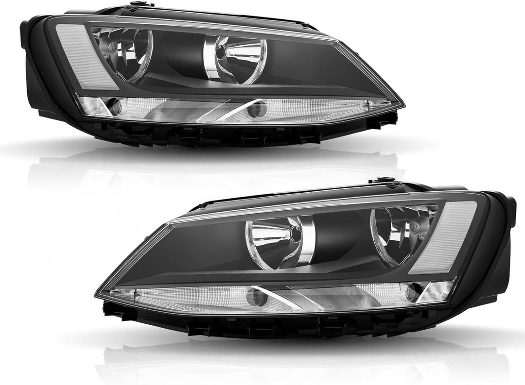 Headlights Assembly Compatible With 2011-2018 Volkswagen Jetta MK6 Seden & Hatchback Headlamp W/O DRL, NOT Fit Sport Wagon Models, Black Housing Clear