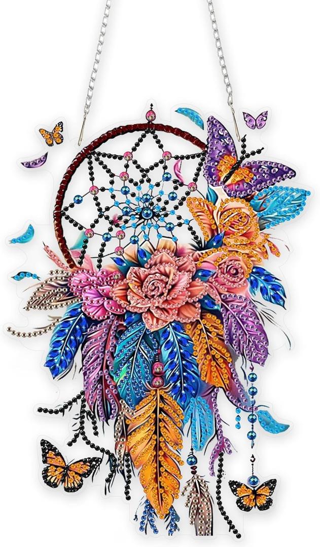 Fancy Aurora DIY Diamond Art Hanging Kit for Adult,Double Sided DIY Acrylic 5D Diamond Art, Dreamcatcher Hanging Painting Kit, Special Shaped Rhinestone for Home Wall Garden Decorations