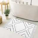 HAOCOO Boho Bathroom Rug 2'x 3' , Cotton Woven Washable Small Area Rugs with Tassels,Black and White Kitchen Rug Moroccan Tribal Throw Carpet Bath Mat Front Door for Living Room Kitchen Bedroom