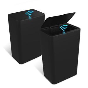 Naisu 2 Pack 4 Gal Bathroom Trash Can with Lid,Automatic Garbage Can with Touchless and Sealed Design,Slim Motion Sensor Waterproof Plastic Trash Bin Suitable for Bedrooms,Bathrooms,Kitchens,Black