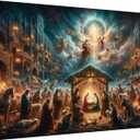Nativity Canvas Wall Art Birth Of Jesus In Manger Wall Decor Picture Christian Bible Stories Poster Print Painting For Living Room Bedroom Church Home Decoration Ready To Hang (16L" x 12W")