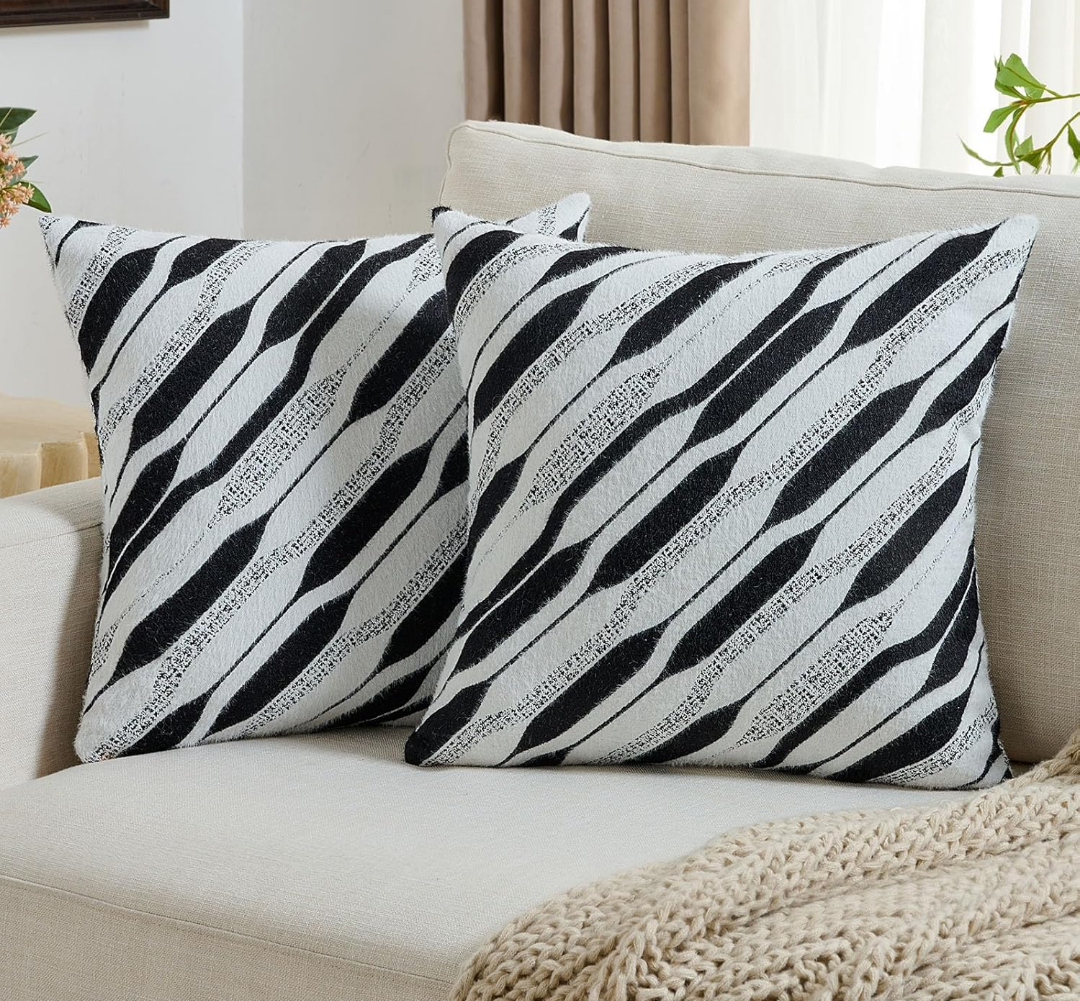 FUTEI Black White Decorative Throw Pillow Covers 20x20 Inch Set of 2,Soft Geometric Textured Faux Cashmere Cushion Case,Modern Home Decor for Couch Bed Living Room