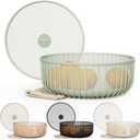 LIBKEN Metal Fruitbasket with Mesh Lid and Basket - Fruit and Vegetable Holder For Kitchen Counter - Countertop Display Baskets Organizer - Bowl Storage for Veggie, Fruits, Snack, and Banana - Green