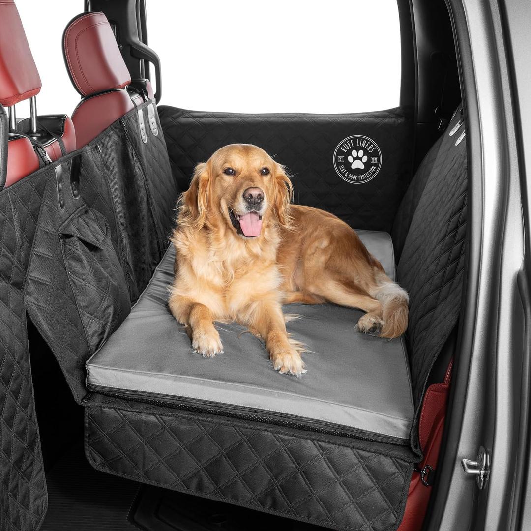 Ruff Liners XL Back Seat Dog Bed Cushion, Gray As Seen on Shark Tank for XL Seat Extenders/Floor Covers Waterproof, Machine-Washable Backseat Dog Bed with Rebound Foam
