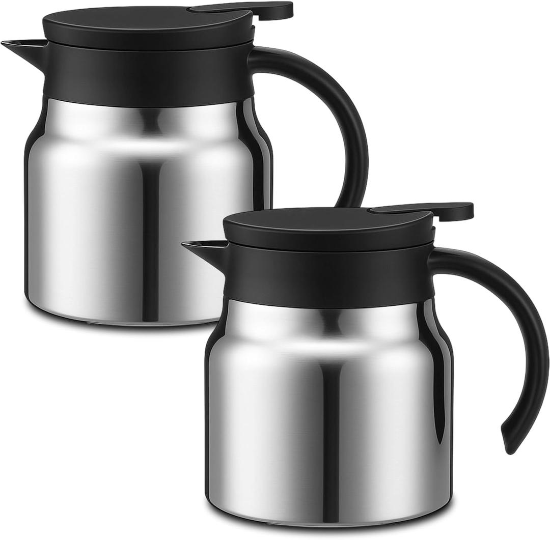 Ziliny 2 Pcs Thermal Coffee Carafes for Keeping Hot/cold Stainless Steel Small Coffee Creamer Container Double Wall Vacuum Insulated Tea Pot Milk Beverage Dispenser for Party Home (27 oz,Sliver)