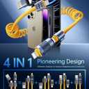 4-in-1 Coiled USB C Cable for Car [60W Fast Charging] USB C to Lightning Cable [CarPlay&Android Auto] Charger Cord with L/Type C/USB A Multi Ports for iPhone/iPad-5ft Yellow (SHEZI-Series)