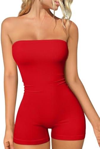 OQQ Womens Tube Rompers Summer Strapless Basic Sleeveless Ruched Stretch Classic-Fit Sexy Rompers 2025 S