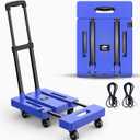 Ronlap Folding Hand Truck, Foldable Moving Dolly Cart with Wheels 500lbs Heavy Duty Luggage Cart Portable Hand Cart Collapsible Dolly with 6 Wheels & 2 Ropes for Airplane Travel House Moving, Blue