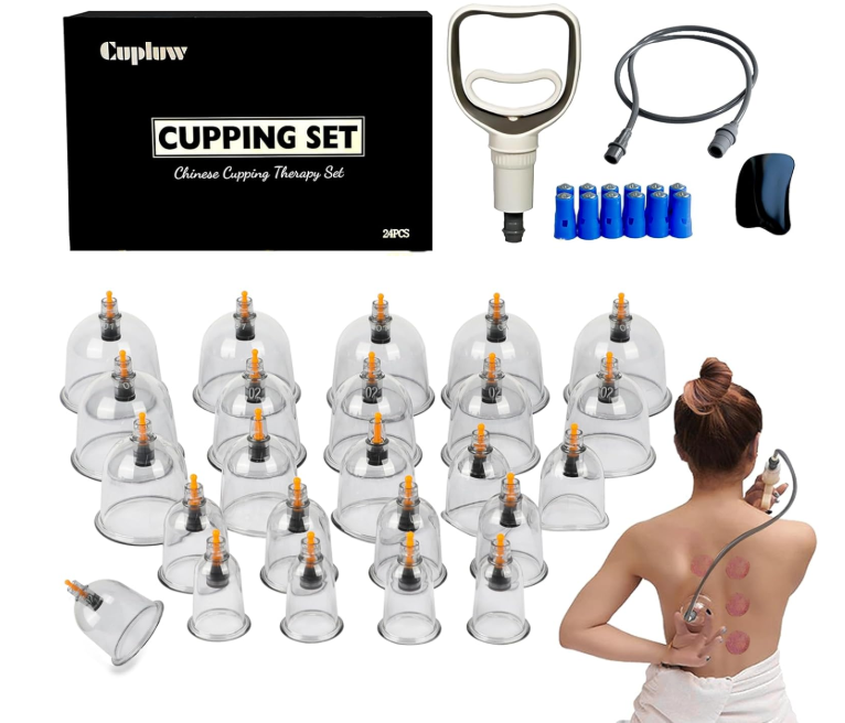 Cupluw Cupping Set, 24 Cups Cupping Kit for Massage Therapy, Chinese Cupping Therapy Set with Magnetics, Professional Vacuum Cupping Set for Cellulite Reduction Muscle Pain Relief with Manual Pump