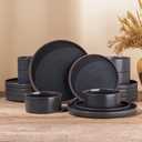 LERATIO Ceramic Dinnerware Sets of 4, High Edge Stoneware Plates and Bowls Set, Chip and Crack Resistant | Oven & Dishwasher & Microwave Safe Dishes Set, Service for 4 -Ashen