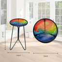 LIFFY Patio Side Tables,12" Outdoor Metal Side Table with Glass Tabletop,Indoor Small Round Decorative Plant Stand & Accent Table for Garden, Yard, Balcony, Backyard, Porch