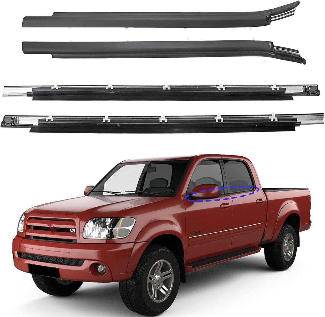 Door Belt Window Molding Weatherstrip Trim Seal Belt Front & Rear Compatible with Toyota Vehicle Tundra 2000-2006 Replace# 75740-0C022 75730-0C022 75720-0C010 75710-0C010 (4PCS)