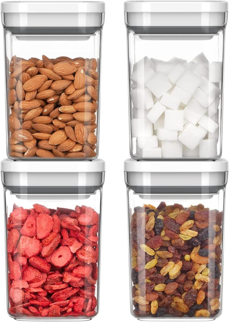 MR.SIGA 4 Pack Airtight Food Storage Container Set, BPA Free Kitchen Pantry Organization Canisters with One-handed Leak Proof Lids, 1L / 33.8oz, Medium, White (34 Ounce (Pack Of 4))