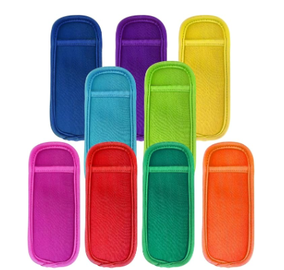 REIFUT 8 Pieces in 7 Colors Reusable Popsicle Holders Popsicle Bags Freezer Ice Pop Sleeves Anti freezing Ice Pop Holders