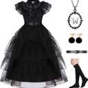 YUEGOO Black Costume Dress for Girls Halloween Costumes Cosplay Party Dress with Accessories 3-12Y (6-7 Years)