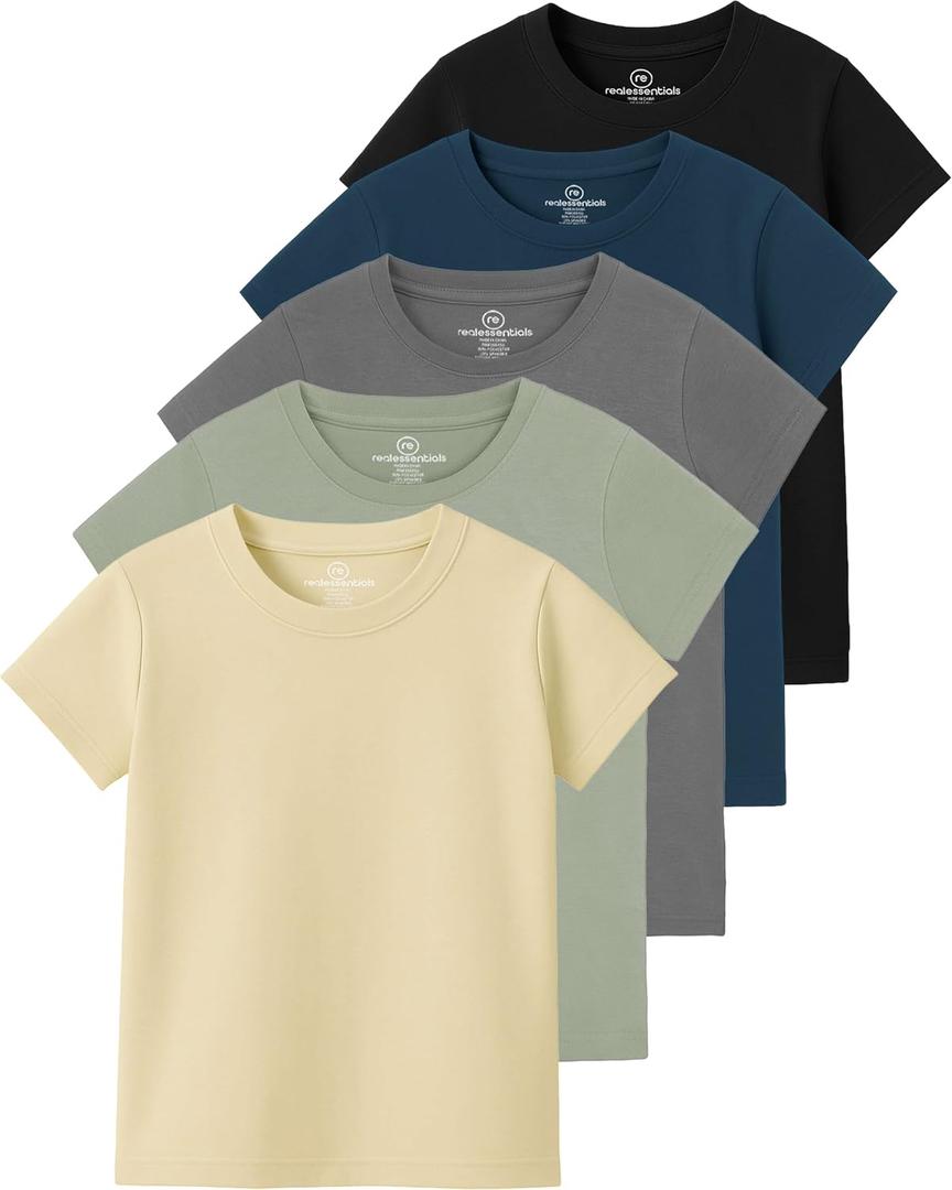 Real Essentials 5 Pack: Girls' Cotton Short Sleeve Crew Neck T-Shirt - Athletic Tee Shirt for Teens Kids Youth (Ages 4-16) (XS)