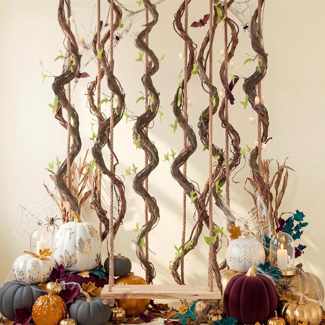 Suncalla 5 Pcs 35in Artificial Bendable Tree Branches for Decoration Fake Trunk Garland Twigs Leaves Cherry Blossom Grape Vines for Wall Hanging Front Door Reptile Habitat Decoration (Native)