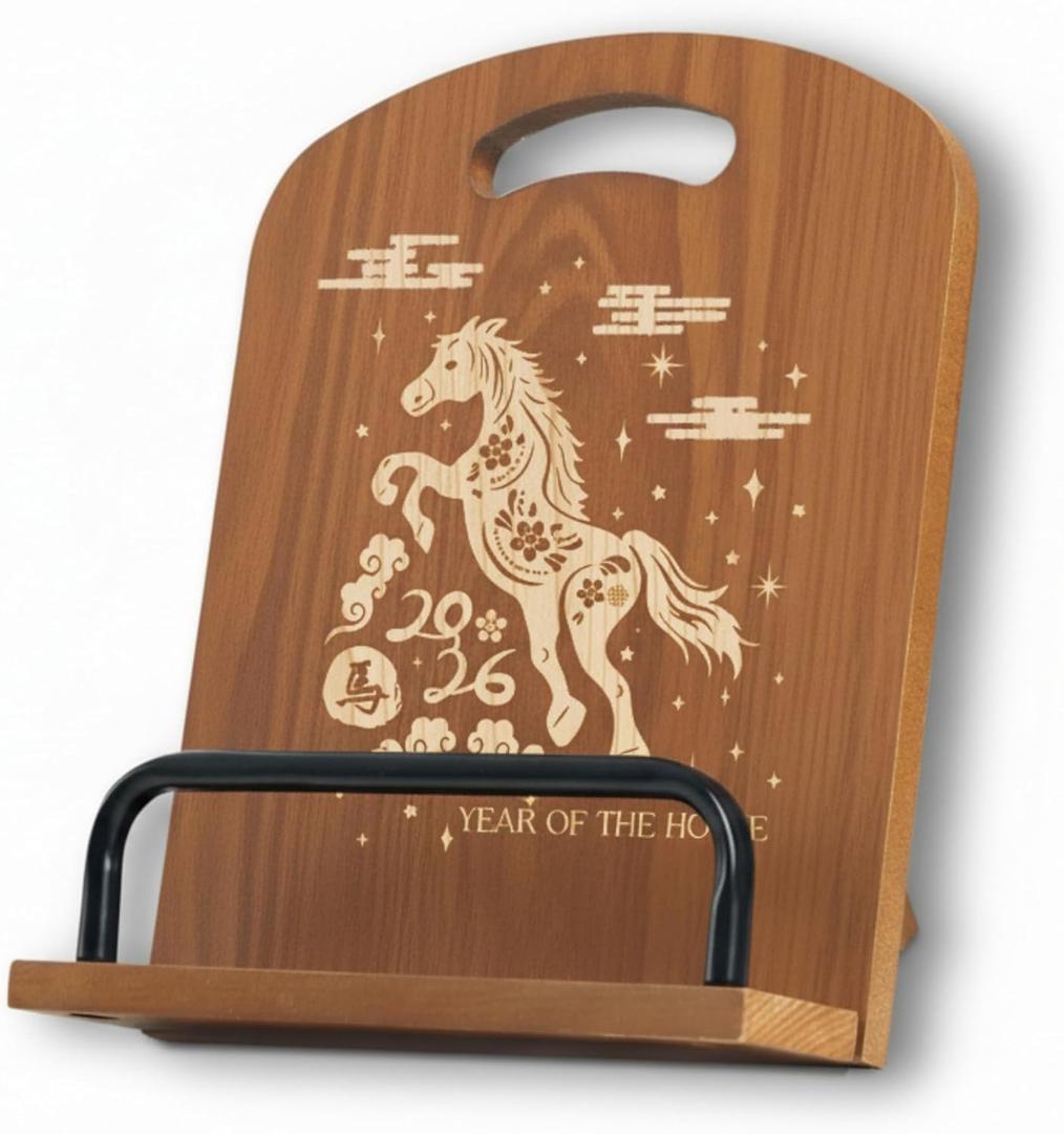 Chinese New Year Gifts, The Year of Horse Cookbook Stand for Kitchen Counter, Adjustable Tablet Recipe Book Holder