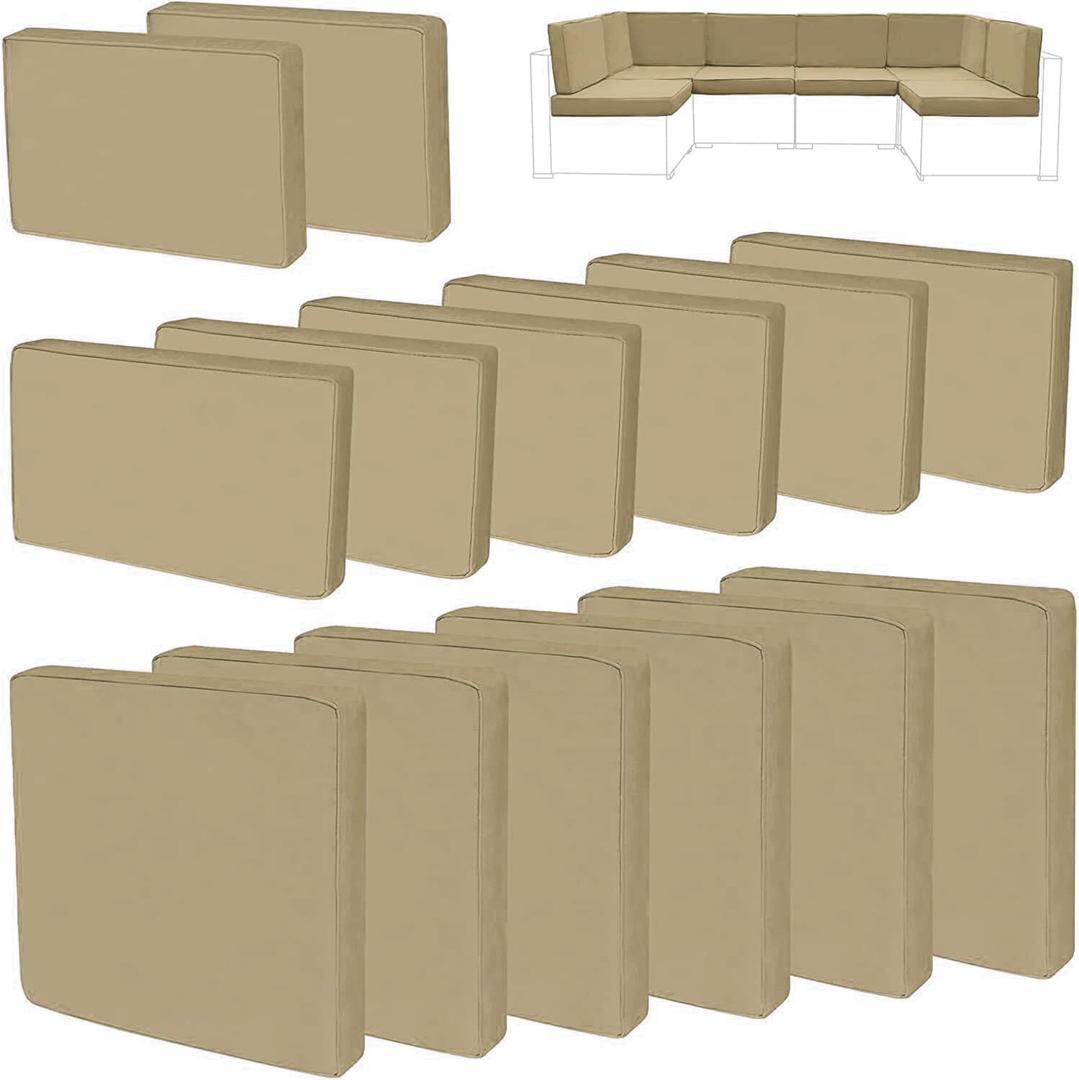 FKSLIFE 14Pieces Patio Cushion Covers Replacement Outdoor Couch Cushions Covers Splashproof Sofa Slipcovers Set with Zippers, Patio Furniture Protector Cover Only(Brown, 25×25×3.15 inches)