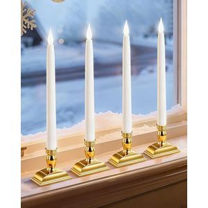 otnofok 13.2" Window Candles Battery Operated with Timer, 6h On/18h Off, LED Flickering Flame, 5000K Cool White Christmas Candle Lights for Windows, Indoor Holiday Decor, 4 Pack, Gold Holders