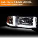 LED DRL Headlight Assembly, Headlights Kit Compatible with 1994-2001 Dodge Ram 1500/1994-2002 Ram 2500 3500(DON'T Fit SPORT Models or Ram VAN Models) Headlamp Chrome Housing Amber Reflector