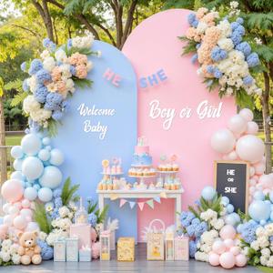 Pink Blue Arch Backdrop Cover Set of 2 Gender Reveal Arch Covers Stretchy Backdrop 7.2 and 6ft Spandex Balloon Arch Stand Covers for Baby Shower Boy or Girl Birthday Party Banquet Photo Background