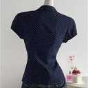 SOLY HUX Women's Polka Dots Button Down Shirt Short Sleeve Collar Fitted Blouse Y2k Cute Going Out Tops Dark Blue Large