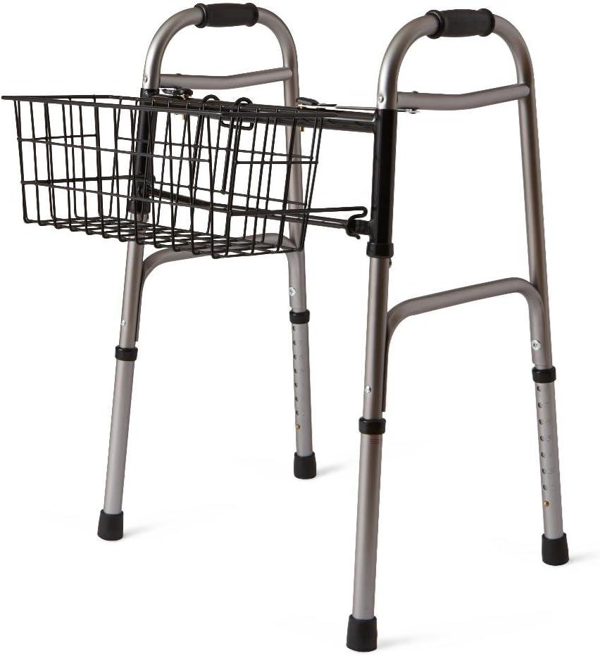 Medline Two-Button Walker Basket, Lightweight, Durable, Easy Installation, Convenient Storages, Ideal for Medical Patients, Hospitals, Nursing Homes (Pack of 2)