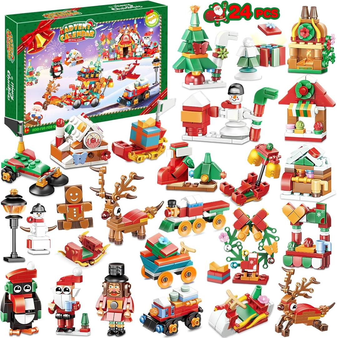 Advent Calendar 2025 Building Blocks - 24 Days Christmas Countdown with 24 Santa Xmas Stocking Stuffers Fillers, Christmas Gifts Party Favors for Boys, Girls, Toddlers and Kids